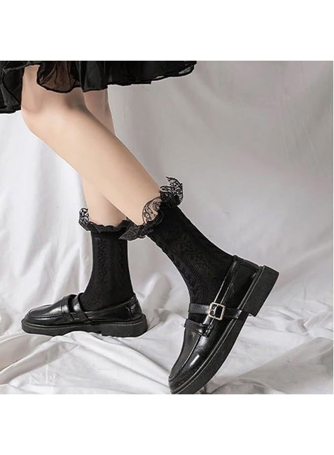 BIVOLU Womens Crew Socks Lace Ruffle Frilly Cotton Cute Princess Ankle Dress Socks for Girl 5 Pack White - Image 2