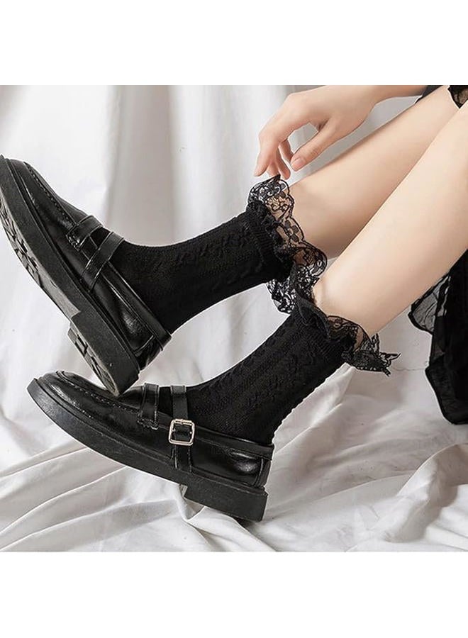 BIVOLU Womens Crew Socks Lace Ruffle Frilly Cotton Cute Princess Ankle Dress Socks for Girl 5 Pack White - Image 5