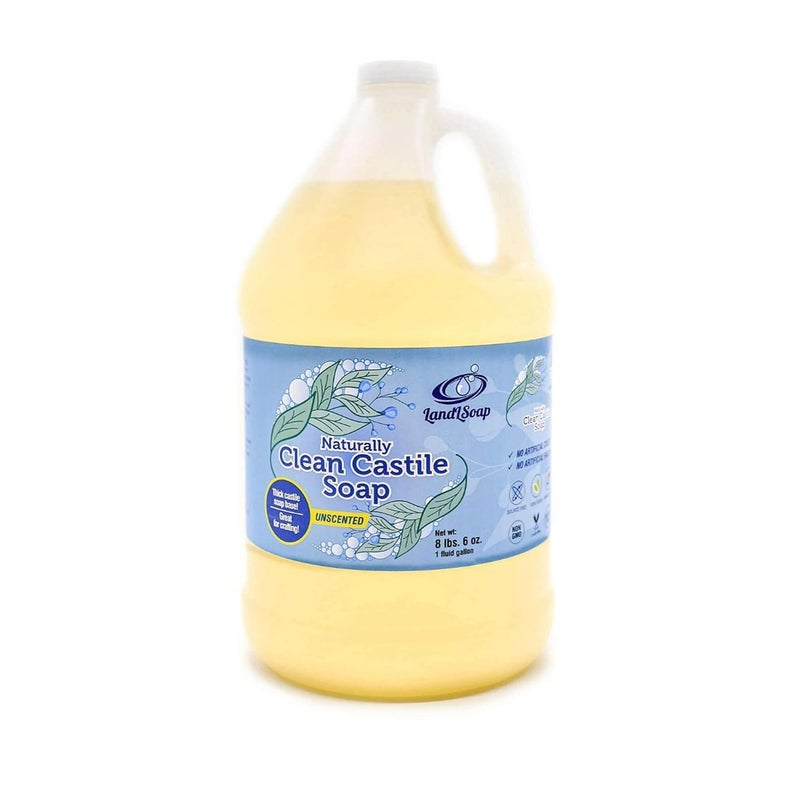 LandLSoap صابون كاستيل سائل غير معطر للوجه واليدين والجسم نباتي غير معدل وراثيًا مصنوع في الولايات المتحدة الأمريكية لجميع أنواع البشرة البشرة الجافة والحساسة 1 جالون - Image 1