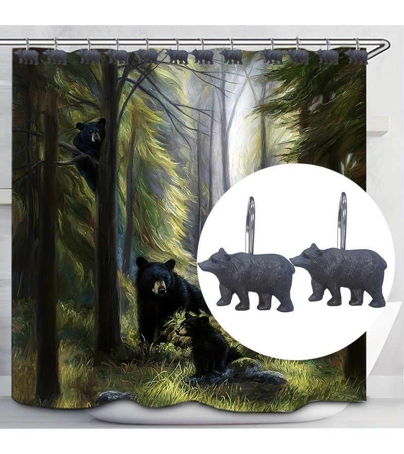 12 Pcs Black Forest Black Bear Shower Curtain Hooks Decorative Animal Bathroom Accessories - Image 4