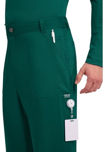 Cherokee Mens Scrub Pants with Cargo Pockets, Two-Way Stretch Modern fit Button Closure with Inside Drawstring Pants - WW140, L, Hunter Green - Image 2
