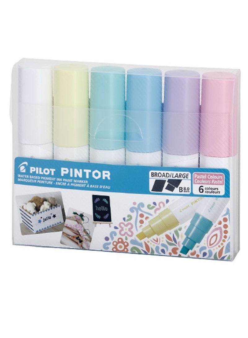 PILOT 6-Piece Pintor Water Based Paint Marker Broad 8.0mm Tip Pastel Colours - Image 1