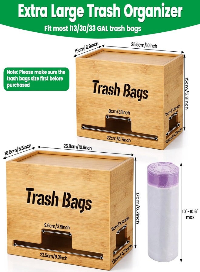 Kathfly 2 Pcs Bamboo Trash Bag Holder Dispenser Stackable Garbage Bag Dispenser, Large and Small Size Trash Organizer for Farmhouse Kitchen Laundry Under Sink, Wall Mounted or Freestanding - Image 3