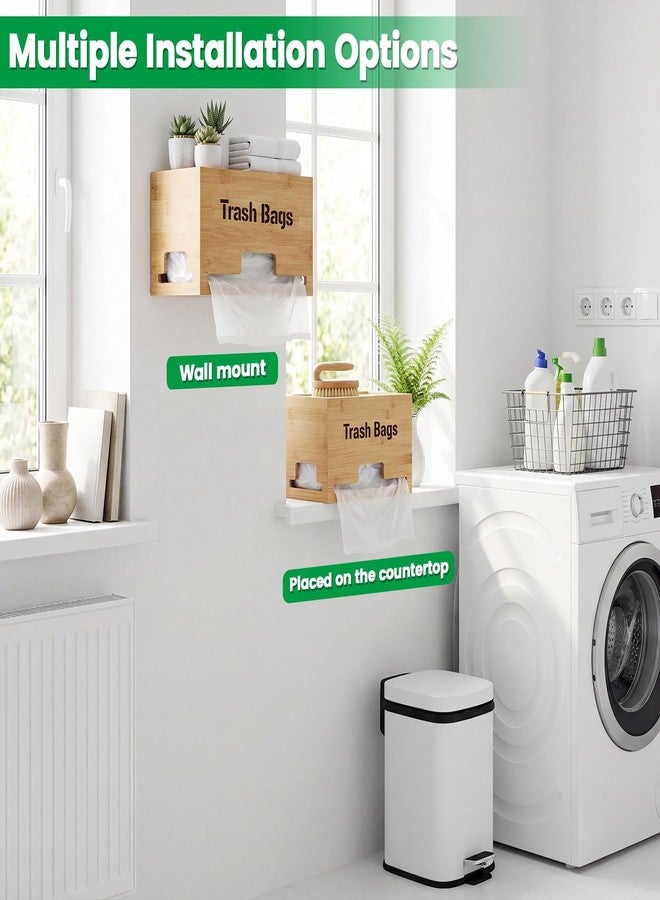 Kathfly 2 Pcs Bamboo Trash Bag Holder Dispenser Stackable Garbage Bag Dispenser, Large and Small Size Trash Organizer for Farmhouse Kitchen Laundry Under Sink, Wall Mounted or Freestanding - Image 5