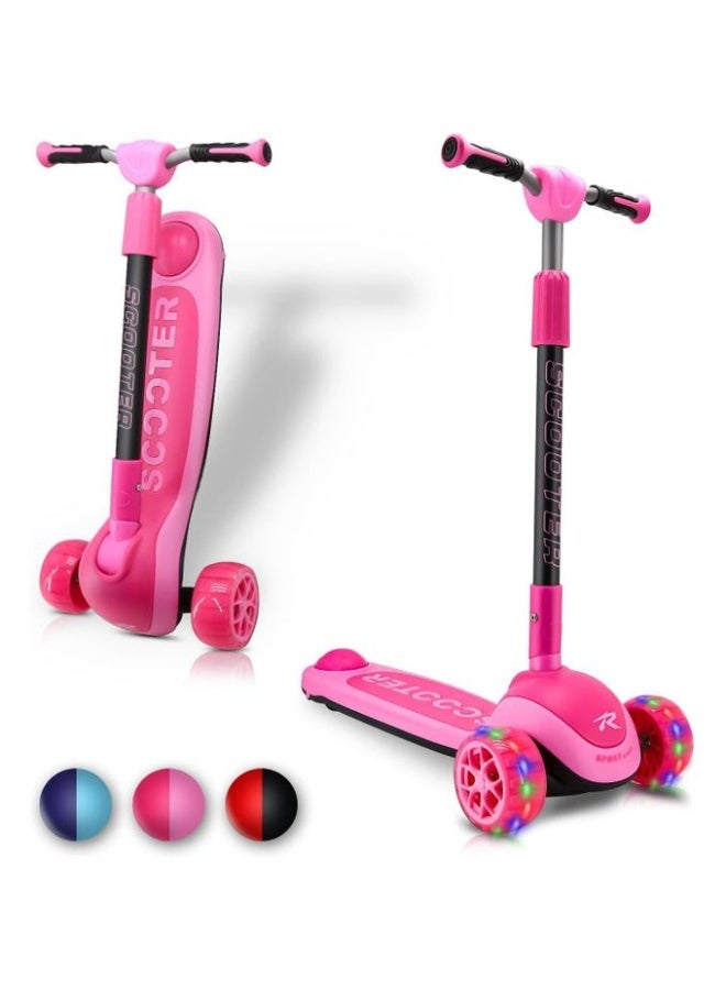 3-Wheel Scooter for Big Kids & Teenagers – Extra Wide Deck, 4-Level Adjustable Handlebar, Foldable Design – LED Flashing PU Wheels – Lean-to-Steer Glider Scooter – Ages 6–18 – Premium Alloy Build – Best Gift for Boys & Girls - Image 1