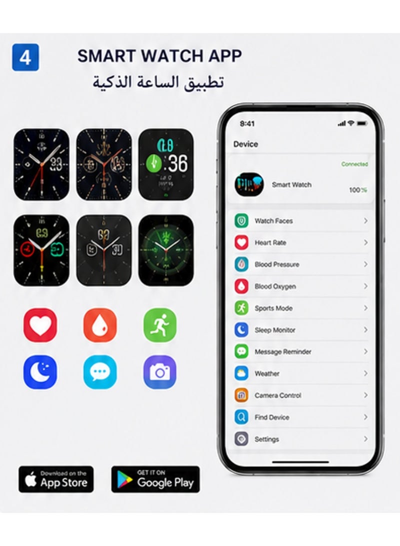 ساعة ذكية بلوتوث، متتبع اللياقة البدنية مع مراقبة معدل ضربات القلب وضغط الدم والأكسجين، مقاومة للماء IP68، تذكير بالمكالمات والرسائل، متوافقة مع iOS و Android - Image 4