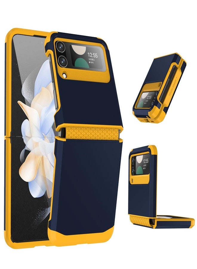 أسو ويش جراب هاتف Asuwish متوافق مع سامسونج جالاكسي Z Flip 4 5G 2022، ملحقات الهاتف المحمول، غطاء واقٍ متين ونحيف من المطاط الصلب والبولي كربونات المقاوم للانزلاق، مناسب للرجال والنساء، لون أزرق داكن - Image 1