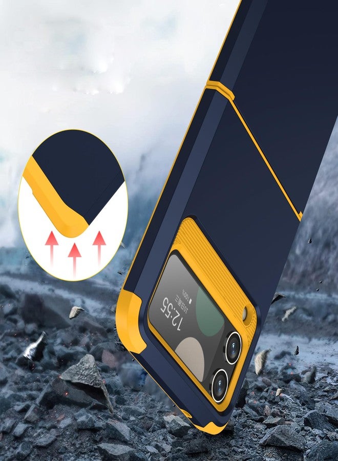 أسو ويش جراب هاتف Asuwish متوافق مع سامسونج جالاكسي Z Flip 4 5G 2022، ملحقات الهاتف المحمول، غطاء واقٍ متين ونحيف من المطاط الصلب والبولي كربونات المقاوم للانزلاق، مناسب للرجال والنساء، لون أزرق داكن - Image 3