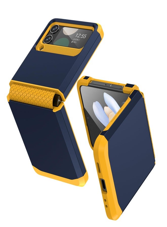 أسو ويش جراب هاتف Asuwish متوافق مع سامسونج جالاكسي Z Flip 4 5G 2022، ملحقات الهاتف المحمول، غطاء واقٍ متين ونحيف من المطاط الصلب والبولي كربونات المقاوم للانزلاق، مناسب للرجال والنساء، لون أزرق داكن - Image 2