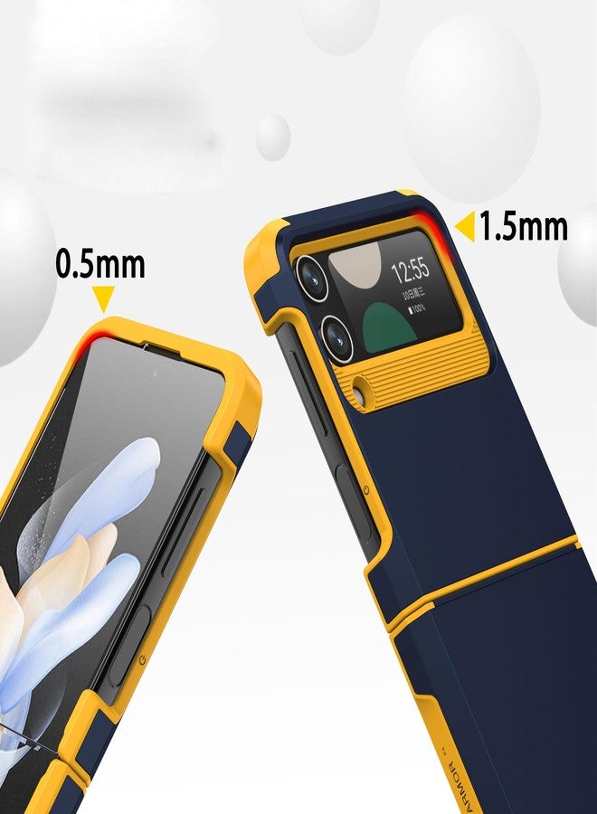 أسو ويش جراب هاتف Asuwish متوافق مع سامسونج جالاكسي Z Flip 4 5G 2022، ملحقات الهاتف المحمول، غطاء واقٍ متين ونحيف من المطاط الصلب والبولي كربونات المقاوم للانزلاق، مناسب للرجال والنساء، لون أزرق داكن - Image 4