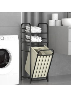 BLOOMING TIME Storage Rack With Tilting Dirty Clothes Basket,With Removable Liner Bag,Multi Layer Rack Bathroom Laundry Room Clothing Storage (H-Laundry Hamper)  - Image 2