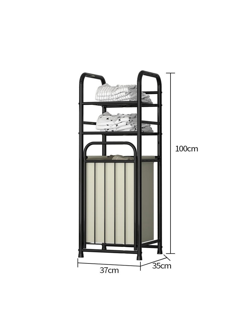 BLOOMING TIME Storage Rack With Tilting Dirty Clothes Basket,With Removable Liner Bag,Multi Layer Rack Bathroom Laundry Room Clothing Storage (H-Laundry Hamper)  - Image 3
