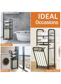 BLOOMING TIME Storage Rack With Tilting Dirty Clothes Basket,With Removable Liner Bag,Multi Layer Rack Bathroom Laundry Room Clothing Storage (H-Laundry Hamper)  - Image 4