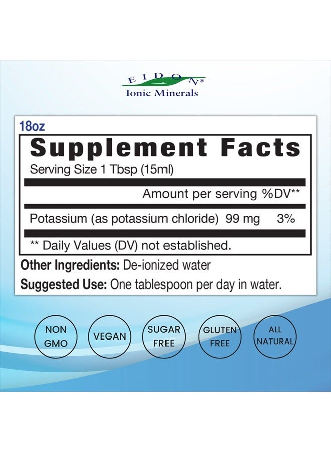 Eidon Ionic Minerals Liquid Potassium Supplement - Potassium Chloride Drops, Essential Electrolyte for Cell Function, Bioavailable Ionic Minerals, All Natural, No-Preservatives or Additives - 18 oz - Image 2