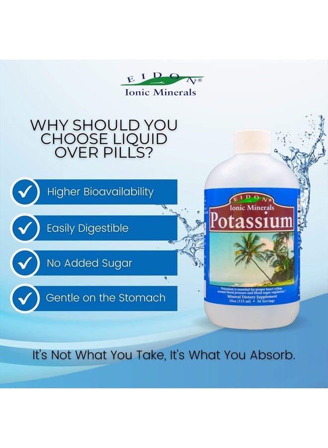 Eidon Ionic Minerals Liquid Potassium Supplement - Potassium Chloride Drops, Essential Electrolyte for Cell Function, Bioavailable Ionic Minerals, All Natural, No-Preservatives or Additives - 18 oz - Image 3