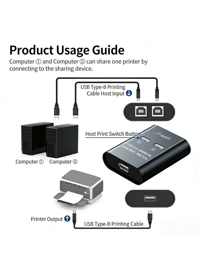 جهاز مشاركة طابعة USB 2 في 1، وجهاز مشاركة KVM 2 في 1، مع التبديل السريع بضغطة زر، والتوصيل والتشغيل الفوري، وسهولة الاستخدام والتوافق العالي، مما يعزز الكفاءة ويضمن إنتاجية عالية في العمل (أسود) - Image 4