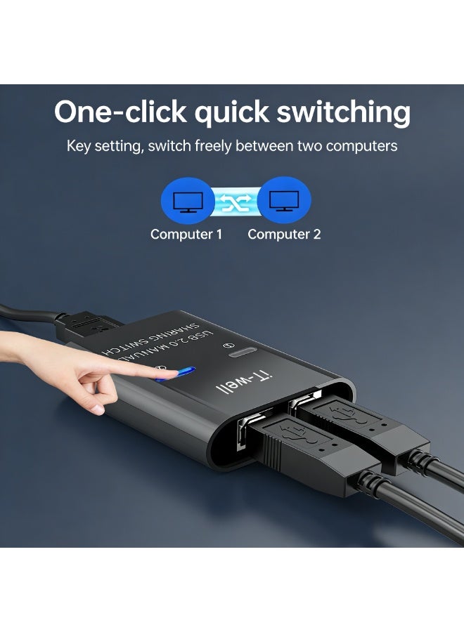 جهاز مشاركة طابعة USB 2 في 1، وجهاز مشاركة KVM 2 في 1، مع التبديل السريع بضغطة زر، والتوصيل والتشغيل الفوري، وسهولة الاستخدام والتوافق العالي، مما يعزز الكفاءة ويضمن إنتاجية عالية في العمل (أسود) - Image 5