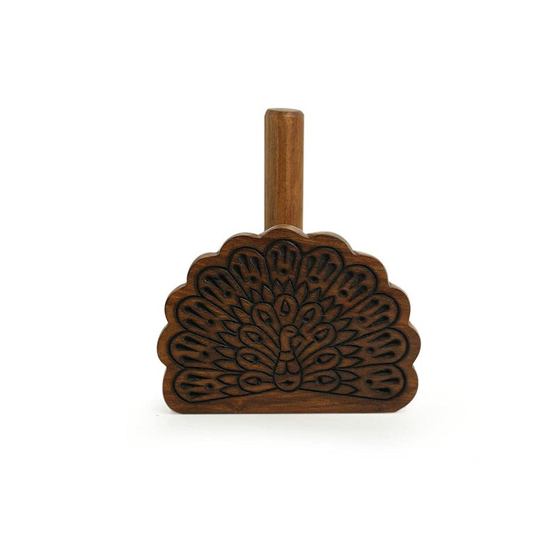 ExclusiveLane ExclusiveLane The Dancing Peacock Hand Carved Toilet Roll Holder Tissue Holder in Sheesham Wood Tissue Roll Stand for Bathroom Toilet Tissue Stand Tissue Holders Toilet Paper Roll Holder  - Image 2