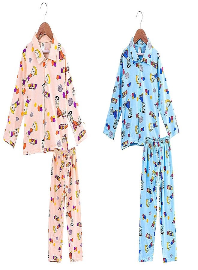 SEE FIT Baby Girls & Boys 100% Cotton Night Suit Sets Cotton Shirts and Pyjama Set Pack of 2 (1-2 Years) Multicolour - Image 1