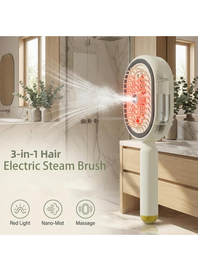ATRJSZ Electric Steam Brush, 3-in-1 Hair Brush with Built-in Water Spray, Rechargeable Steam Hair Brush for Detangling, Frizz Reducing and Nourishing Hair (Beige) - Image 2