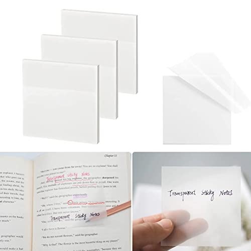 Rousrie Transparent Sticky Notes (Pack of 3), Full Translucent Note Pads of Size 3 Inch by 3 Inch for Notemaking, Art and Craft - Image 1