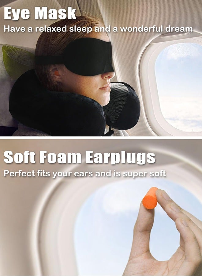JoyousSto Travel Pillow, Memory Foam Neck Pillow for Traveling, U Shape Neck Pillow Airplane Portable Flight Pillow Travel Kit with 3D Contoured Eye Masks and Earplug for Plane Train Car Home Office Black - Image 2