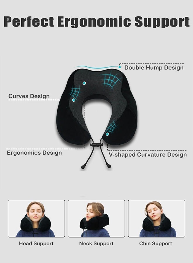 JoyousSto Travel Pillow, Memory Foam Neck Pillow for Traveling, U Shape Neck Pillow Airplane Portable Flight Pillow Travel Kit with 3D Contoured Eye Masks and Earplug for Plane Train Car Home Office Black - Image 4