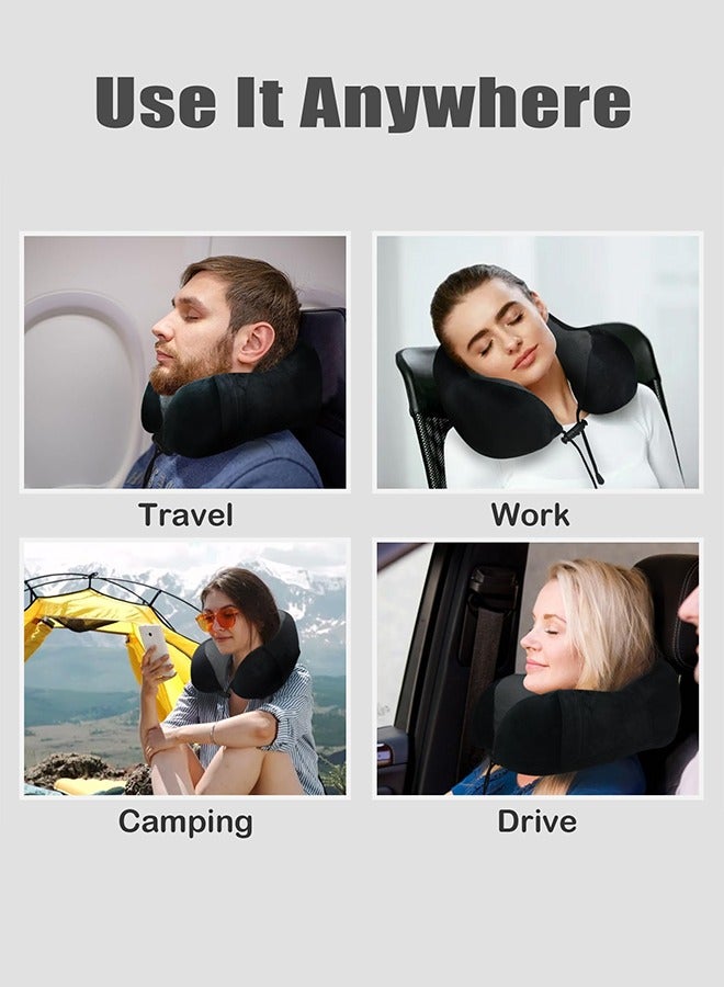 JoyousSto Travel Pillow, Memory Foam Neck Pillow for Traveling, U Shape Neck Pillow Airplane Portable Flight Pillow Travel Kit with 3D Contoured Eye Masks and Earplug for Plane Train Car Home Office Black - Image 5