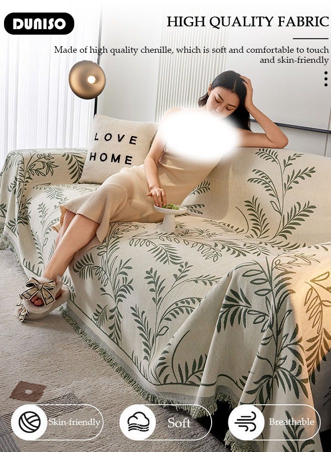 DUNISO غطاء أريكة شنيلا مزدوج الجوانب، غطاء أريكة أنيق، تصميم طباعة خطية، منشفة أريكة شنيلا مزدوجة الجوانب، غطاء أريكة شنيلا لأربعة مواسم متاح على الجانبين (130*180 سم) - Image 3