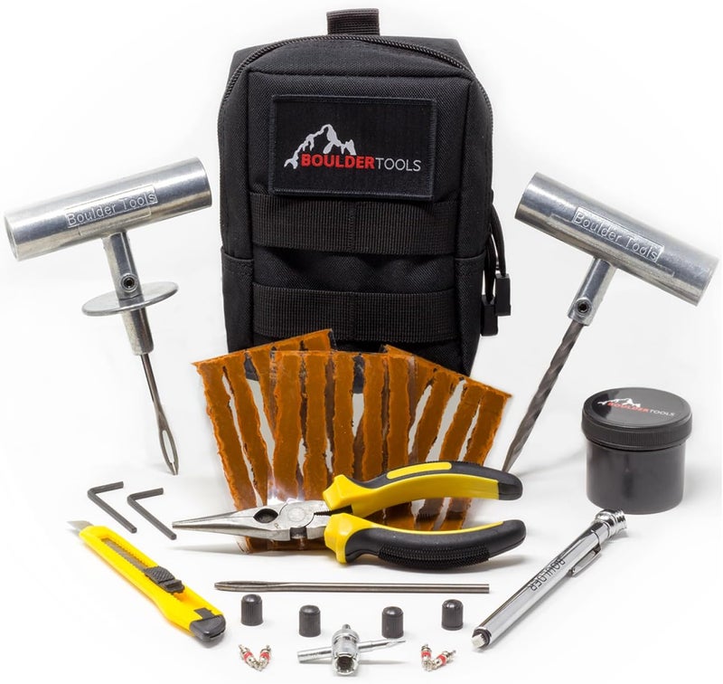 Boulder Tools - Compact Tire Repair kit with Molle Storage Pouch. Heavy Duty Universal Tire Plug Kit, Easily Stores Inside Your UTV, ATV, Truck, Motorcycle, Overlanding Gear or RV - Image 1