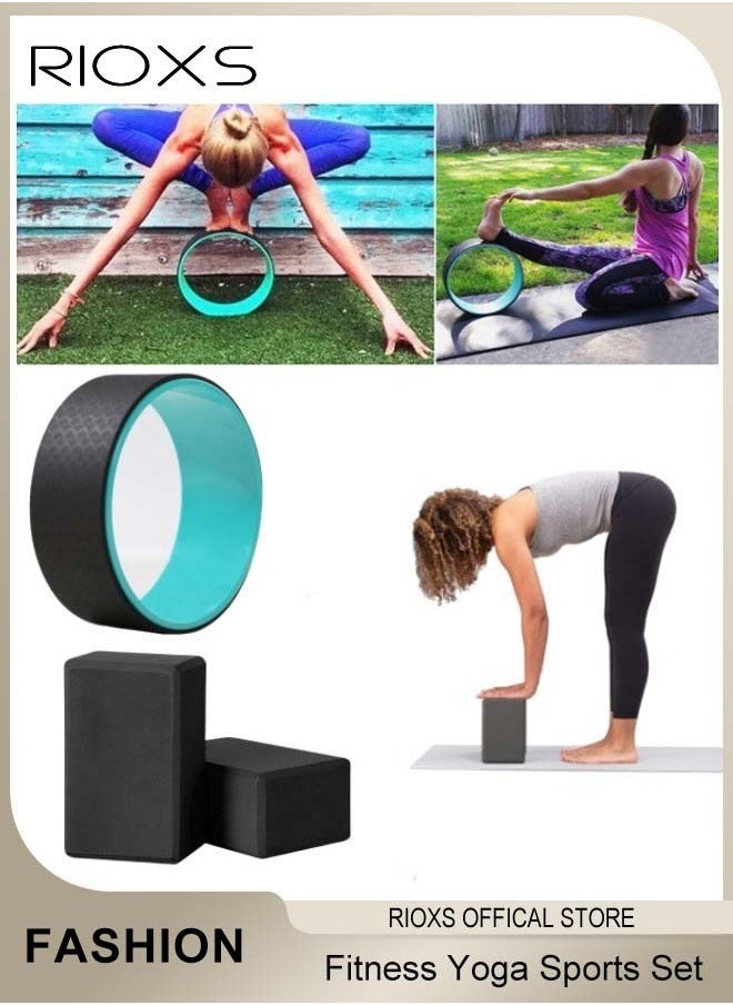 RIOXS Yoga Pilates Kits,Yoga Circle And Yoga Blocks Sets,32cm Yoga Wheel With 2 Pcs Yoga Foam Blocks,For Waist Back Training,Durable Professional Pilates Exercise Tools  - Image 1