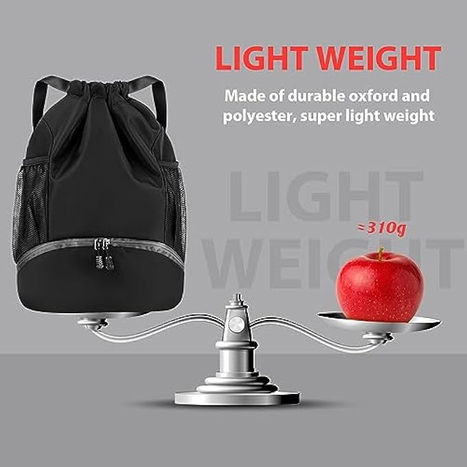 rayihni Drawstring Backpack Dry Wet Separation Storage Bag Backpack Gym Drawstring Backpack with Shoe Compartment and Ball Compartment Soccer Bag Sports Football Backpack for Men Women - Image 2