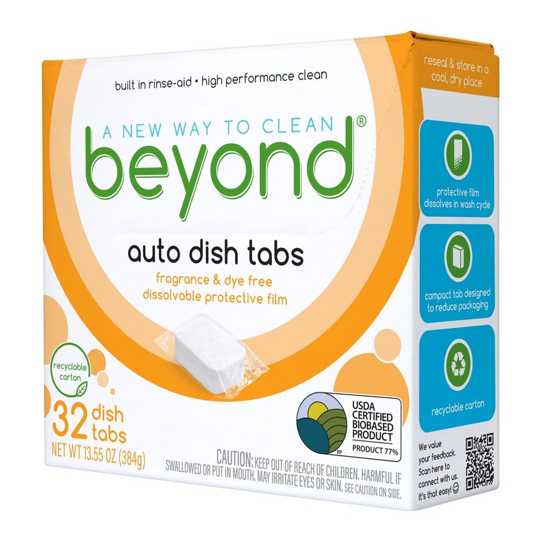 Beyond Auto Dishwasher Tablets [32 tablets] - Fragrance & Dye Free - Certified Biobased. Powerful. Plant-Based Ingredients - Image 1