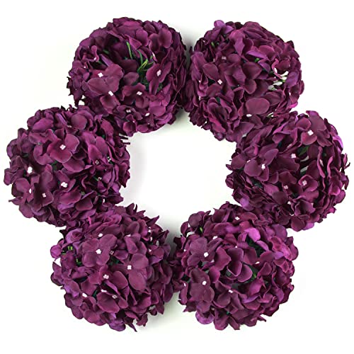 DuHouse Silk Hydrangea Artificial Flower Heads with Stems Fake Hydrangeas Flowers for DIY Wedding Centerpiece Home DecorPack of 6Plum - Image 1