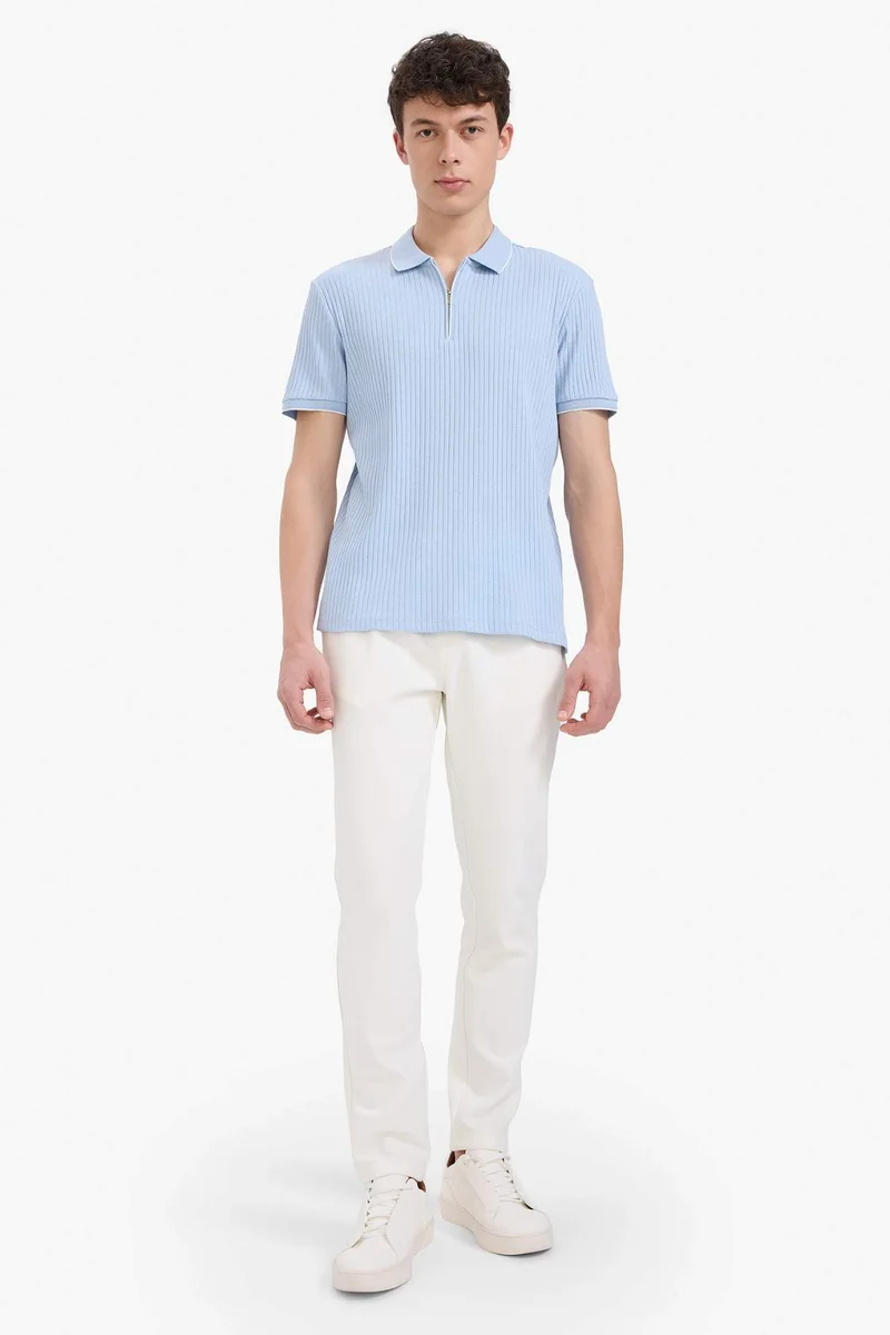 ديفاكتو Slim Fit Ribbed Camisole Half Zip-Up Polo T-Shirt
