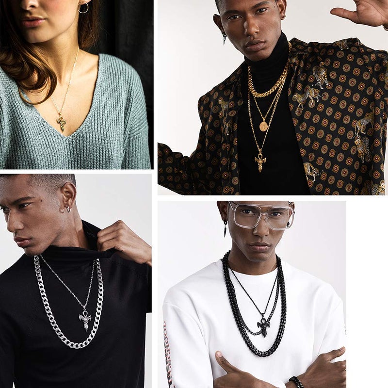 PROSTEEL Ankh Necklace Ancient Egyptian Protection Spiritual Ethnic Men Jewelry Gothic Cross Pendant Black Necklace - Image 3