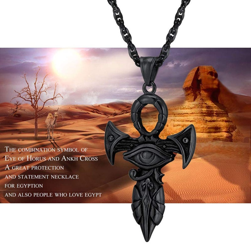 PROSTEEL Ankh Necklace Ancient Egyptian Protection Spiritual Ethnic Men Jewelry Gothic Cross Pendant Black Necklace - Image 2