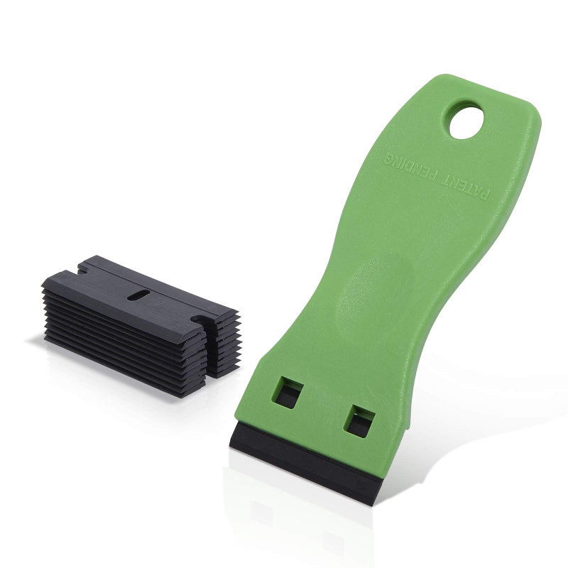 EHDIS 1.5" Plastic Razor Scraper with 10pcs Double Edged Plastic Blades for Removing Labels Stickers Decals on Glass Windows (Green) - Image 2
