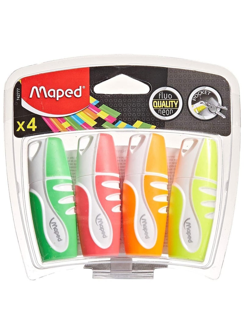 Maped 4-Piece Mini Pocket Size Flou Peps Highlighters Multicolour - Image 1