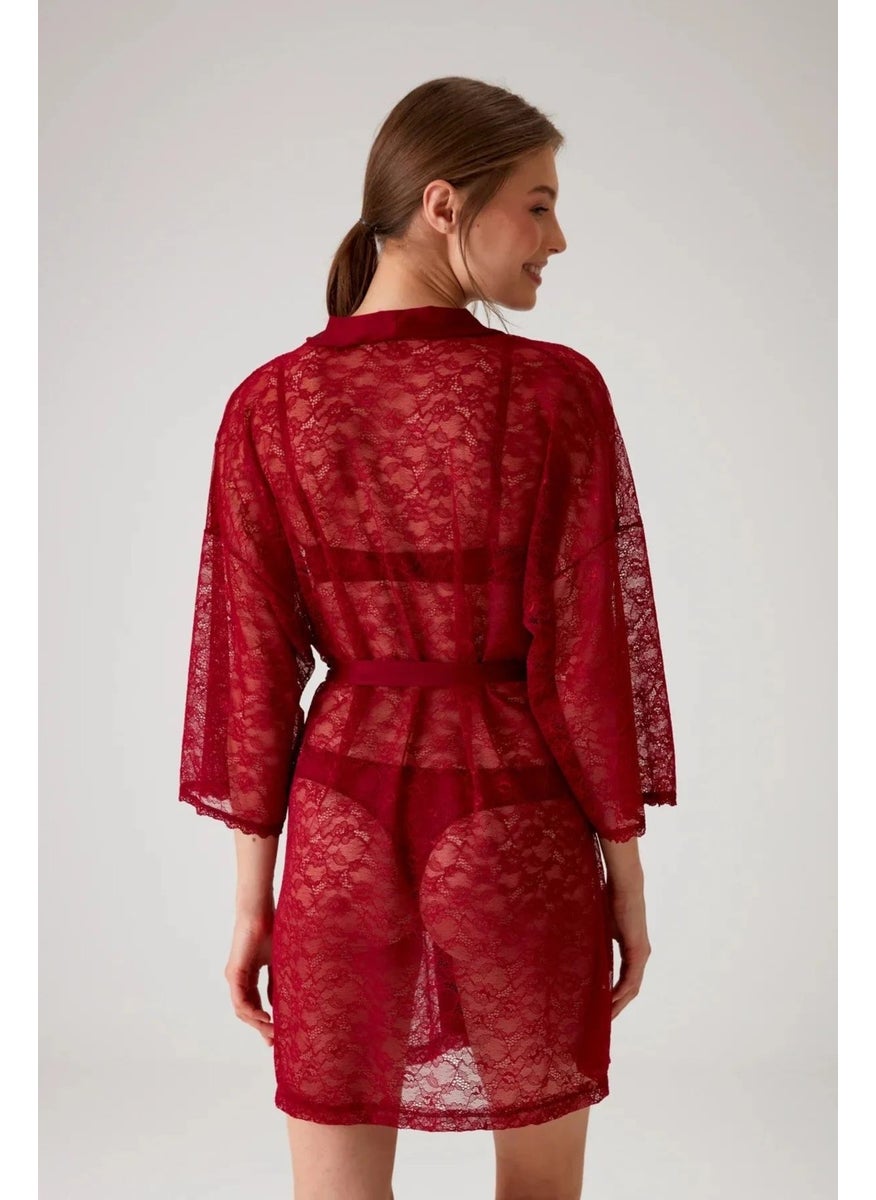pierre cardin 4663 Women's Lace Dressing Gown - Burgundy  - Image 2