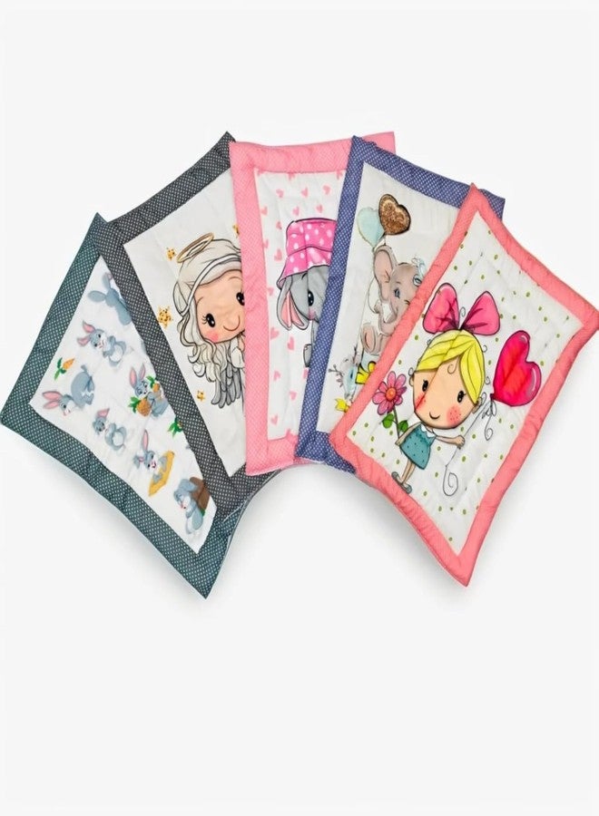 RUMPES Newborn Baby Godadi Pack of 5 Soft Cotton Godadi | Baby Bedding Set | Crib Sheet | Cartoon Mat New Born Baby Godadi | Multicolor | Lightweight Newborn Mattress(250 Thread Count) - Image 1