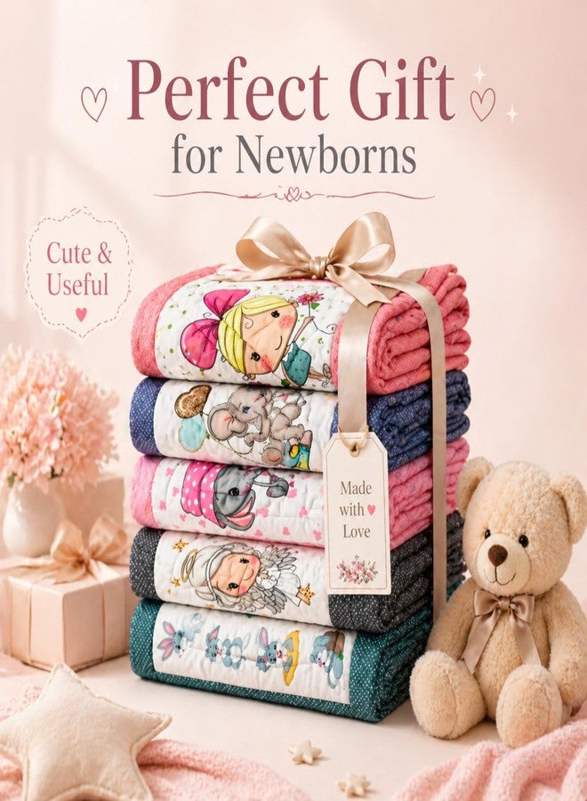 RUMPES Newborn Baby Godadi Pack of 5 Soft Cotton Godadi | Baby Bedding Set | Crib Sheet | Cartoon Mat New Born Baby Godadi | Multicolor | Lightweight Newborn Mattress(250 Thread Count) - Image 5