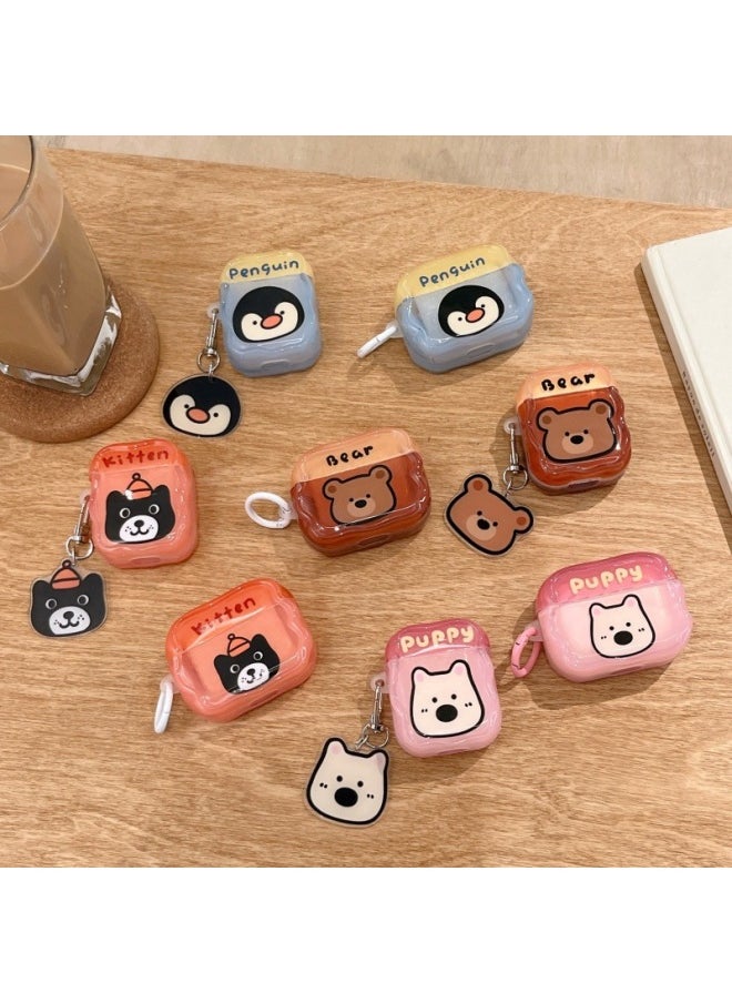 Generic - Fun Cute Small Animal AirpodsPro2 Earphone Case Suitable For Apple 2/3/4 Generation Wireless Bluetooth Protective Case-Color:Transparent Orange Letter Cat + Pendant-Applicable Models:Airpods Pro (second Generation) - Image 1