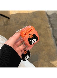 Fun Cute Small Animal AirpodsPro2 Earphone Case Suitable For Apple 2/3/4 Generation Wireless Bluetooth Protective Case-Color:Transparent Orange Letter Cat + Pendant-Applicable Models:Airpods Pro (second Generation)