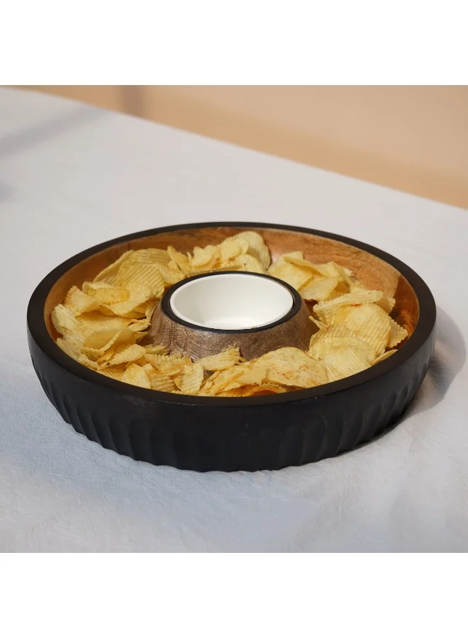 Muun Home MUUN HOME Large Chip N Dip Bowl for Parties and Everyday Use - Black and Brown