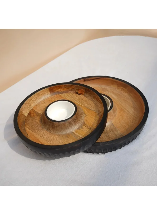 Muun Home MUUN HOME Large Chip N Dip Bowl for Parties and Everyday Use - Black and Brown