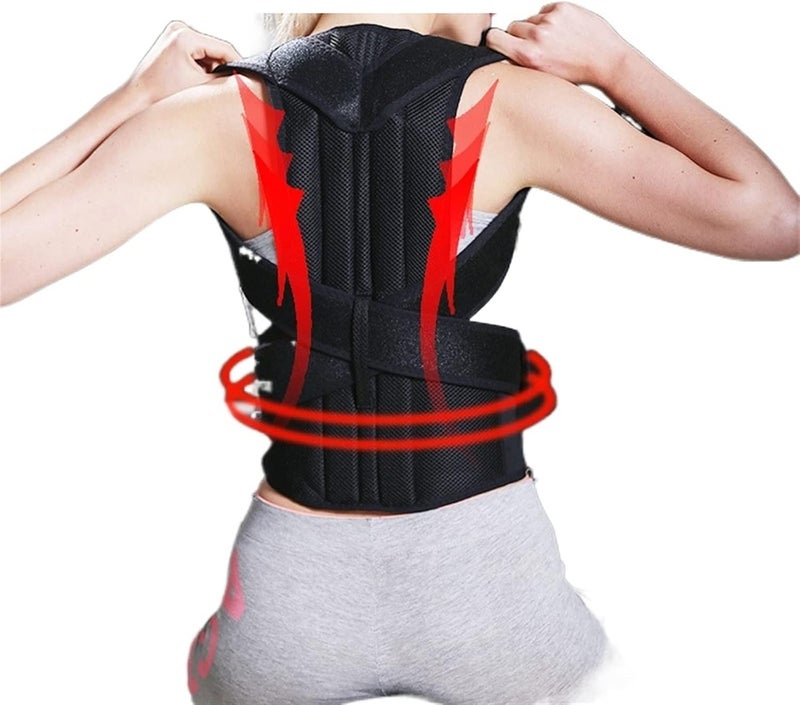43cm*2pcs Alloy bar Corrector Scoliosis Back Brace Spine Corset Shoulder Therapy Support Poor Correction Belt,Black-M - Image 2