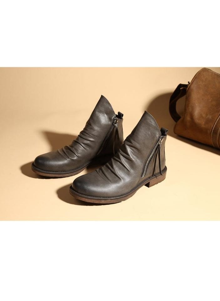 KUYING - New Men's Casual Leather Boots - Image 1