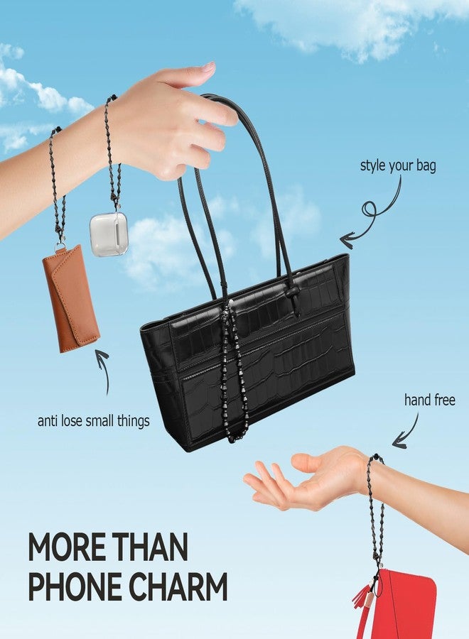 PHILOMENA Phone Charm Phone Wrist Strap Pearl Bracelet Wrist Strap, Hands-Free Phone Keychain Decoration for Purse Women Girls (Black) - Image 3