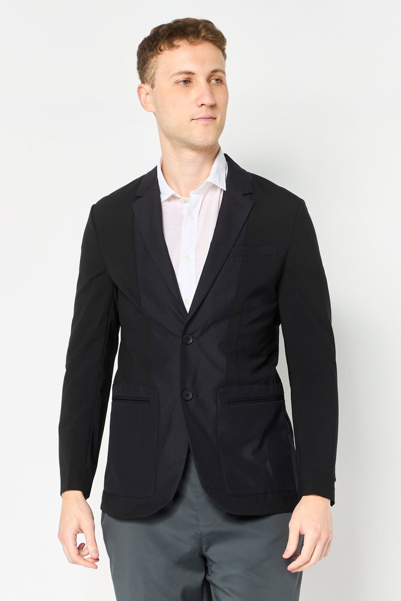 SELECTED Men Regular Fit Solid Semi Formal Blazer, Black - Image 1